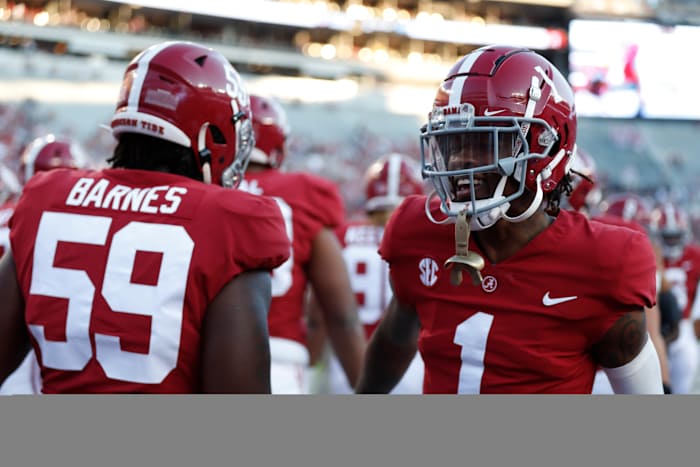 Jameson Williams celebrates during the Southern Miss game